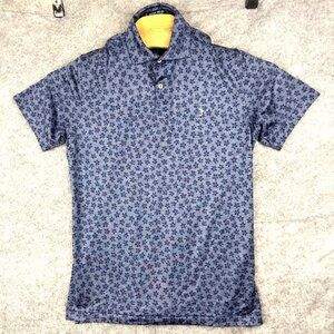 Peter Millar Polo Shirt Mens M Blue Navy Floral Crown Crafted Golf 1924 Logo